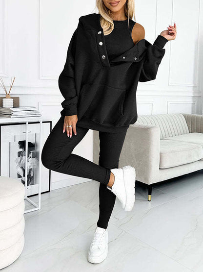 Chic und Stil | 3-piece women's sports set with oversized sweatshirt and slim pants