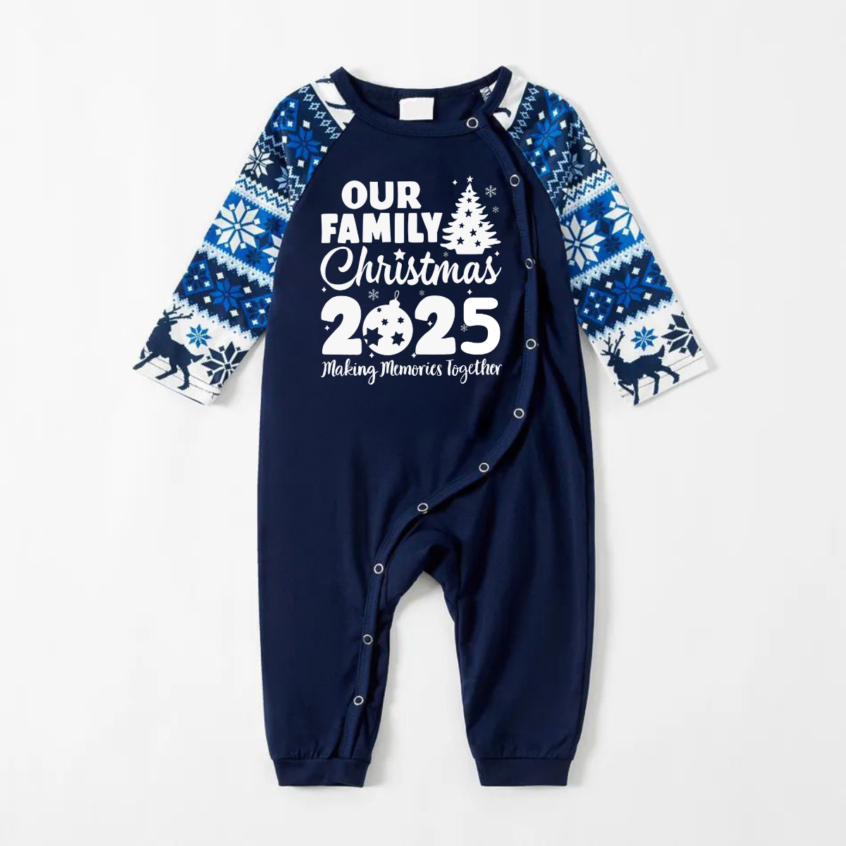 Chic und Stil | Our Family Christmas 2025 Creating Memories Together' Letter Print Long Sleeve Blue With Pants Blue Flowers Coordinated Family Pajama Sets