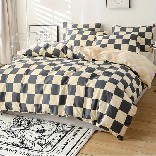 Ensemble de Housse de Couette à Carreaux Moderne – 3 pièces Linge de Lit-Slaapkamer-ChicUndStil