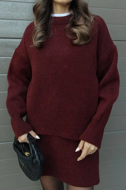 Chic und Stil | Ensemble en tricot - Pull surdimensionné & Mini-jupe - Tenue d'automne