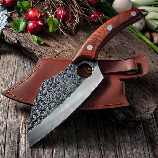 Couteau de Chef Multifonction Forgé à la Main de 6" avec Étui en Cuir - ChicUndStil