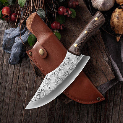 Ensemble de Couteaux de Boucher Forgés à la Main avec Étui en Cuir - ChicUndStil