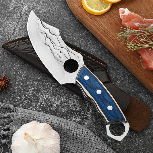 Couteau de Boucher à Os Forgé à la Main avec Étui en Cuir - ChicUndStil
