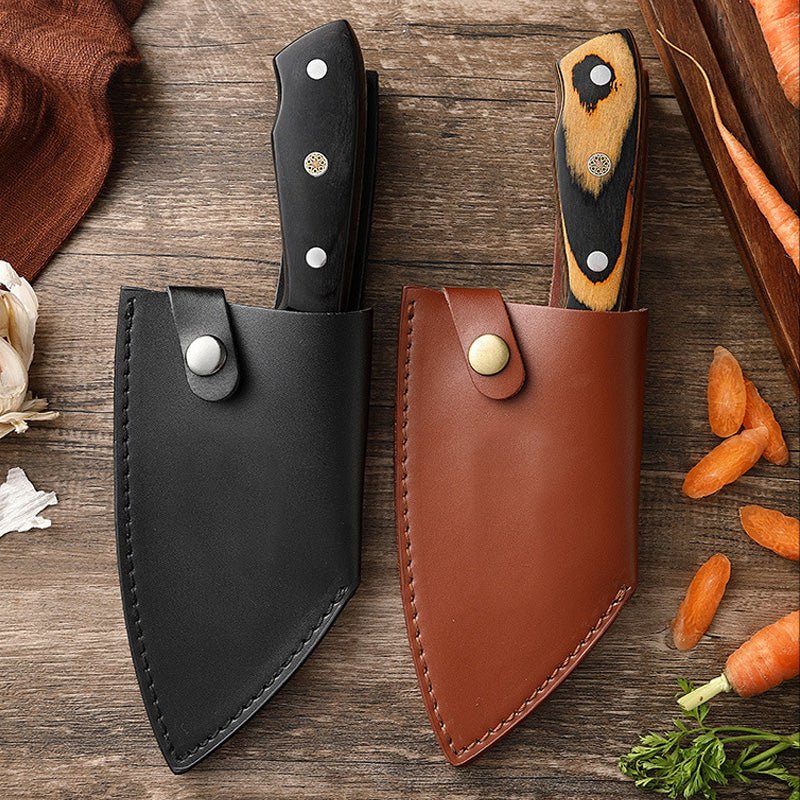 Couteau à viande en acier forgé à la main avec étui en cuir, 6 pouces, 2 pièces - ChicUndStil