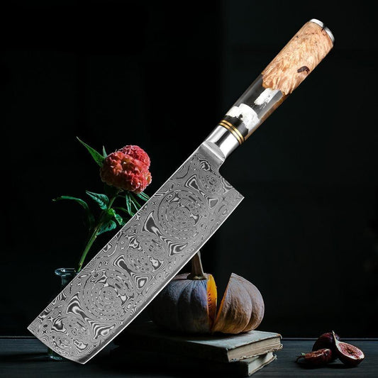 Couteau Nakiri de 7 pouces en acier damassé VG10 avec bois de couleur naturelle - ChicUndStil