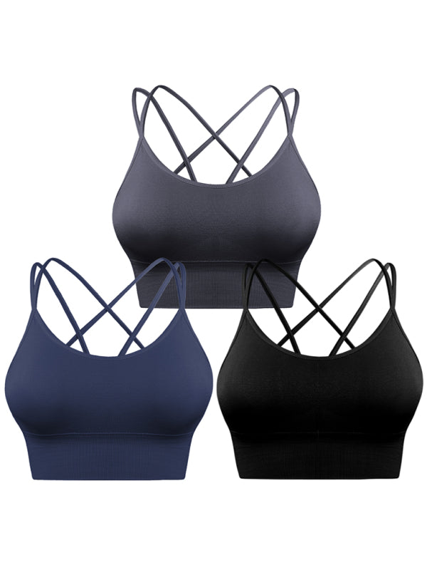 Chic und Stil | 3Er Pack Women's Sports Bra Padded Crisscross Yoga Bra Seamless Medium Impact Fitness Activewear