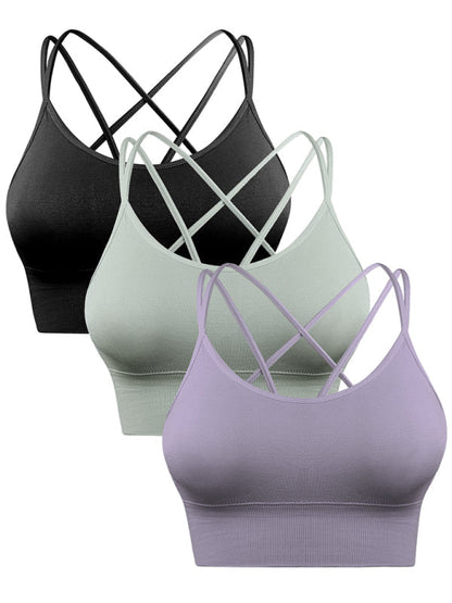 Chic und Stil | 3Er Pack Women's Sports Bra Padded Crisscross Yoga Bra Seamless Medium Impact Fitness Activewear