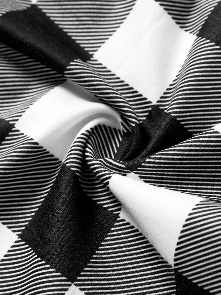 Chic und Stil | Christmas Memories Together 2025 Print Black Long Sleeve Top with Black and White Checkered Pants Family Matching Pajamas