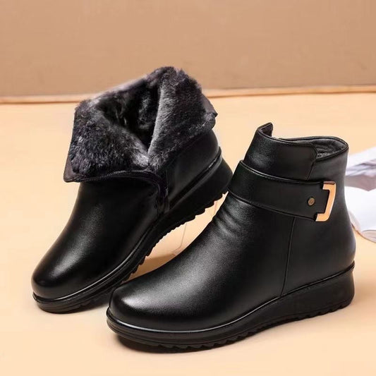 Chic und Stil | Ankle Boots Leather Warm Lined Structured Fit Buckle Non-Slip Sole