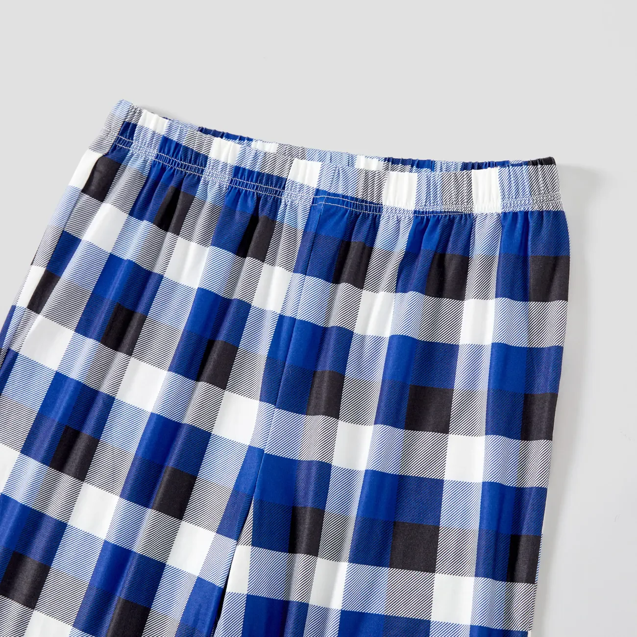 Chic und Stil | Christmas Jesus White Letters Print Contrast Blue Long Sleeve Shirt with Blue and White Checkered Pants Family Matching Pajamas