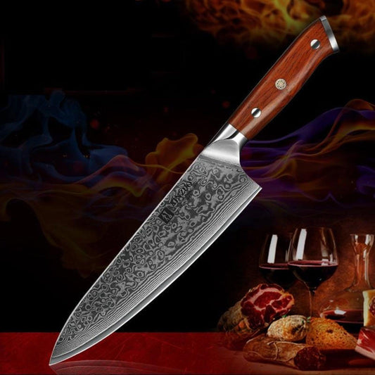 Couteau de Chef Premium Acier VG-10 Damas Martelé Avec Poignée en Bois de Rose - ChicUndStil