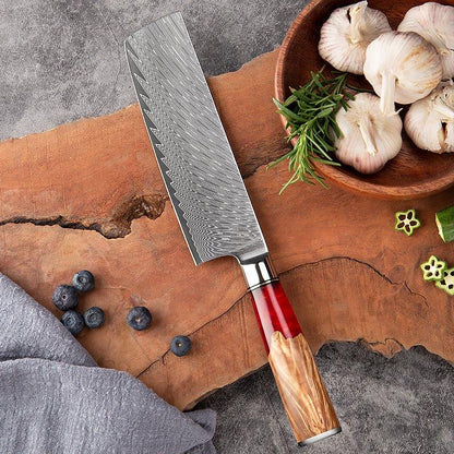 Couteau à légumes japonais 7 pouces VG-10 en acier damassé Nakiri - ChicUndStil