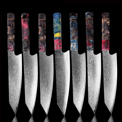 Couteau Japonais en Acier Damas avec Poignée en Ébène Coloré - ChicUndStil