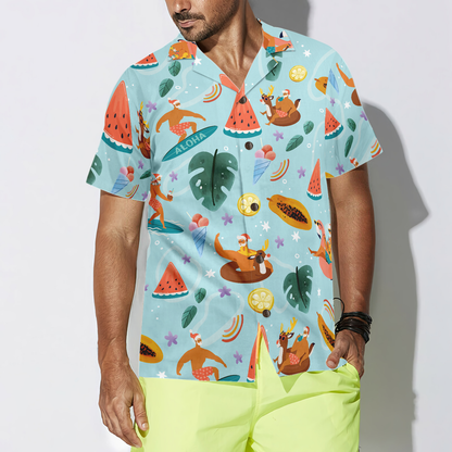 Chic und Stil | Hyperfavor Santa Beach 2 Motif Chemise Hawaii, Chemises de Noël à manches courtes chemise à bouton pour hommes et femmes