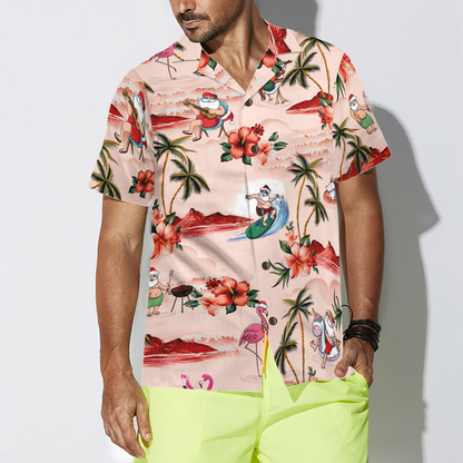 Chic und Stil | Chemises hawaïennes Hyperfavor de Noël pour hommes et femmes, chemise hawaïenne à boutons avec motif de Noël Santa à la plage à manches courtes
