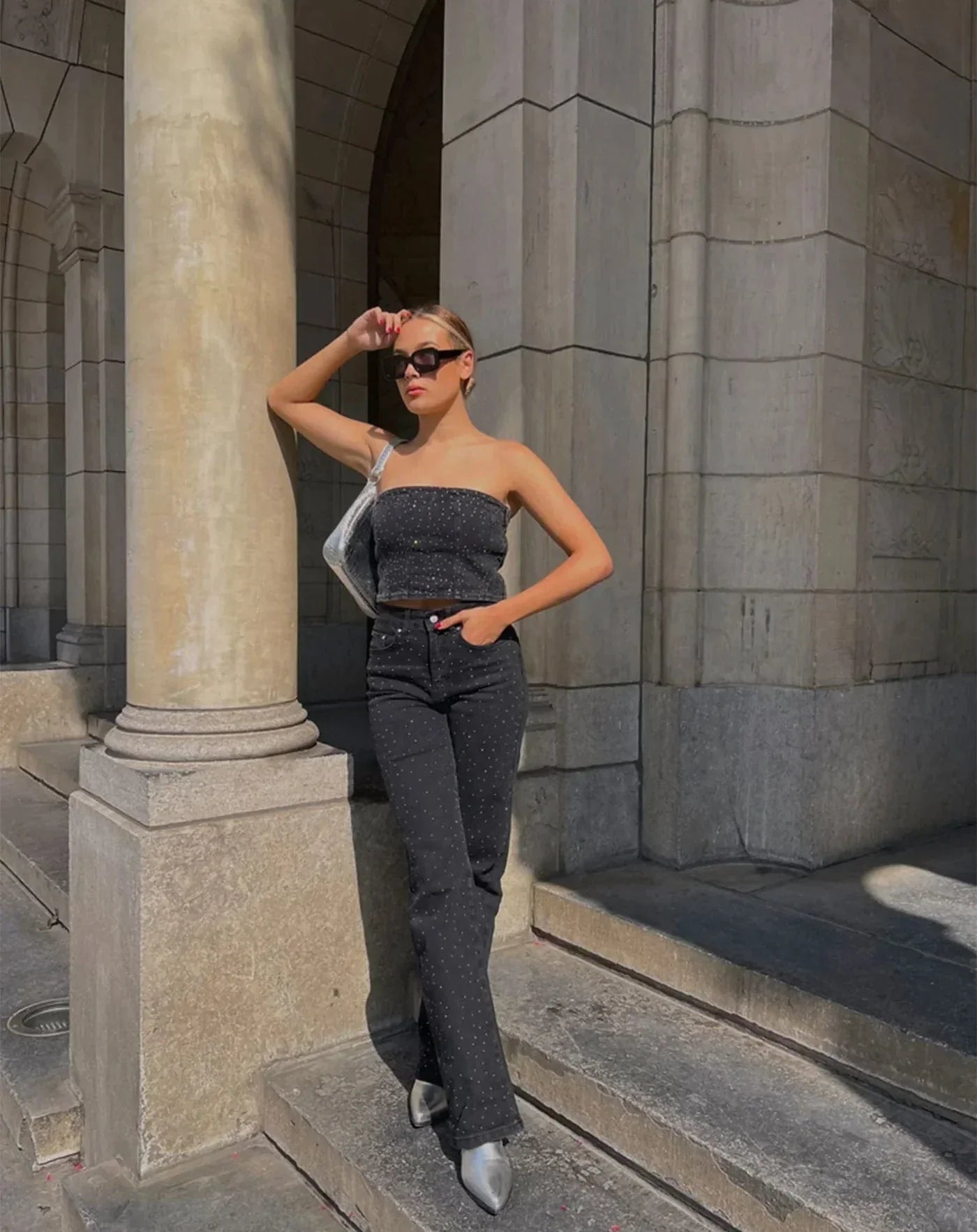 Chic und Stil | Shimmering denim pants with sequins