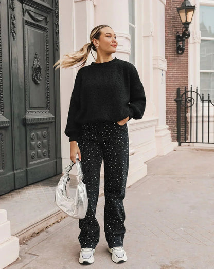 Chic und Stil | Shimmering denim pants with sequins