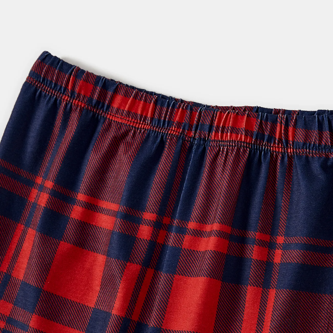 Chic und Stil | Three Santa Clauses "HANGING WITH MY GNOMIES" Monogram Print Blue Long Sleeve Top with Classic Red and Blue Checkered Pants Family Matching Pajamas