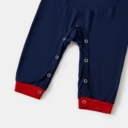 Chic und Stil | "2025 Christmas" Text and Santa hat print Blue Long-sleeved top with Red and Blue checkered pants Christmas pajamas in matching design