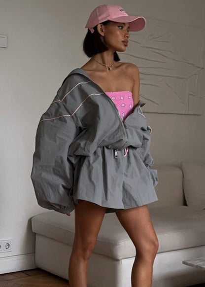 Chic und Stil | Windbreaker Set – Oversized Zip Jacket & High-Waisted Shorts