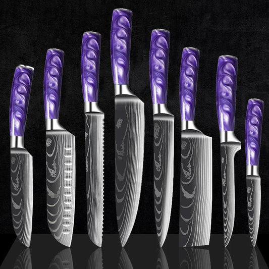 Ensemble de Couteaux de Chef en Acier Inoxydable avec Poignée en Résine Violette - ChicUndStil