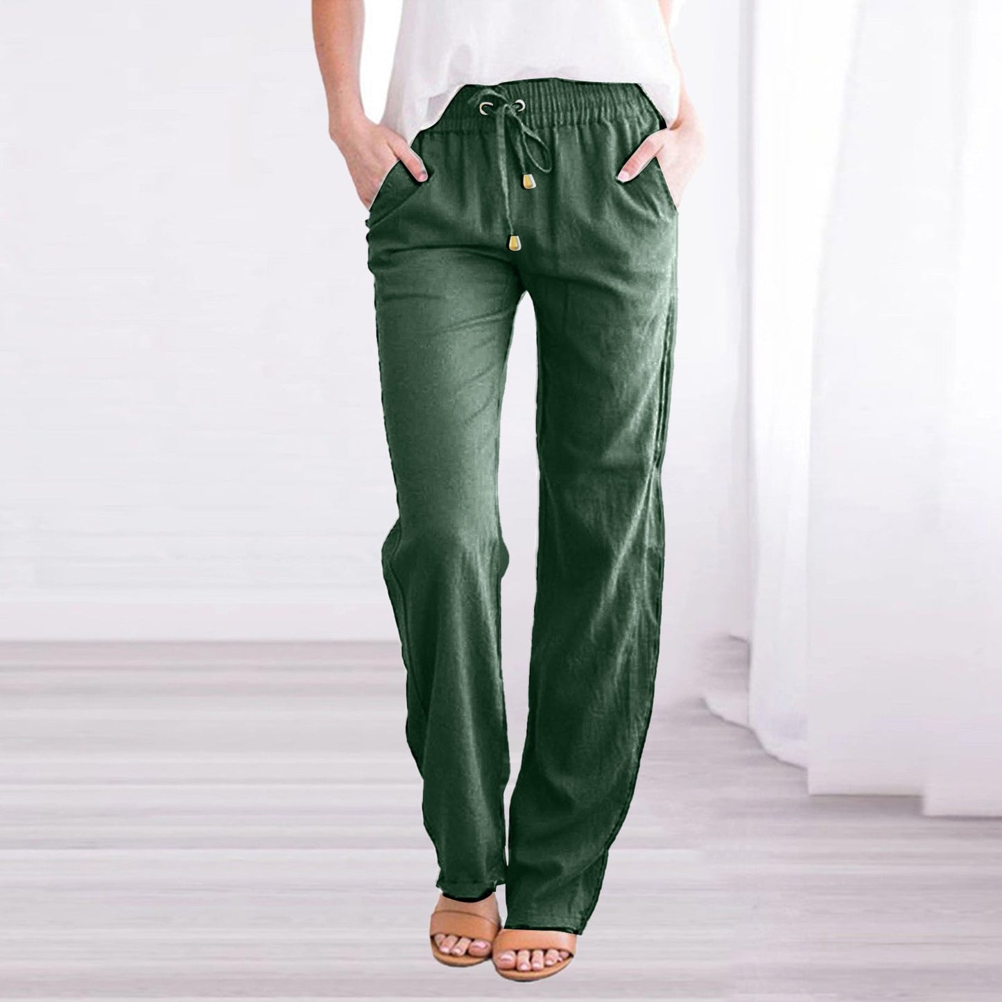 Chic und Stil | Light Airy Casual Pants with Elastic Waistband