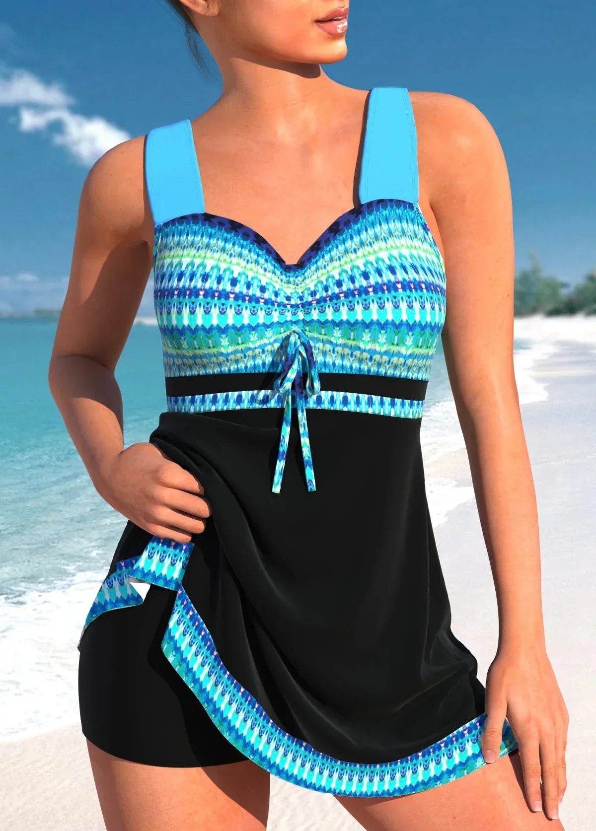 Chic und Stil | Blauer, Slim, Light Patchwork Tankini